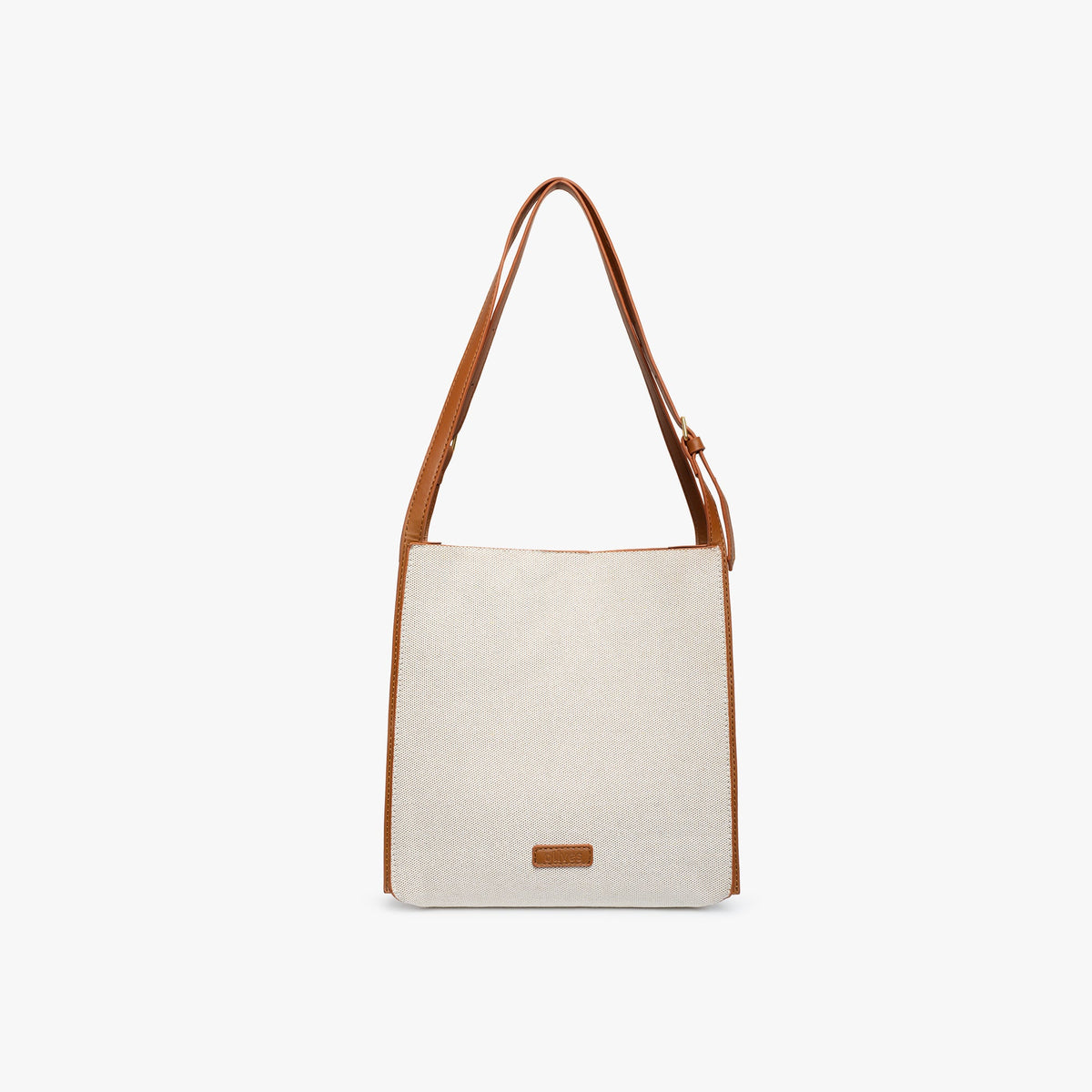 Canvas Leather Shoulder Bag with Tan Trim and Gold Hardware