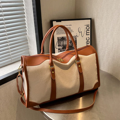 Canvas and Leather Weekend Bag with Gold Hardware