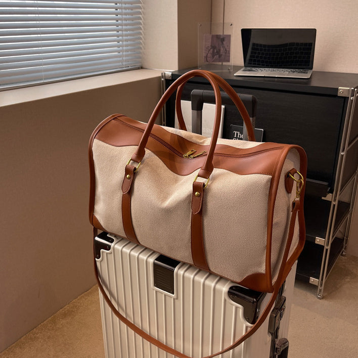 Canvas and Leather Weekend Bag with Gold Hardware