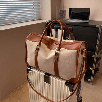Canvas and Leather Weekend Bag with Gold Hardware