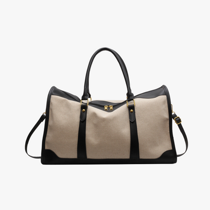 Canvas and Leather Weekend Bag with Gold Hardware