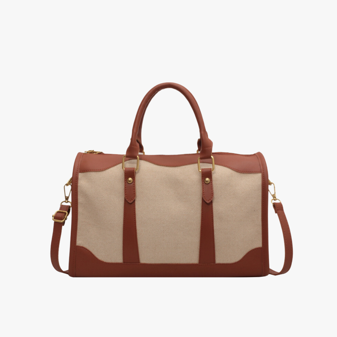 Canvas and Leather Weekend Bag with Gold Hardware