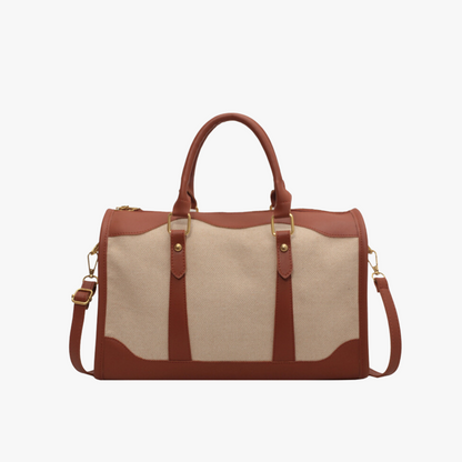 Canvas and Leather Weekend Bag with Gold Hardware
