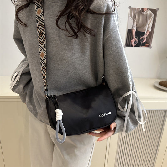 Casual Crossbody Shoulder Bag with Patterned Wide Strap