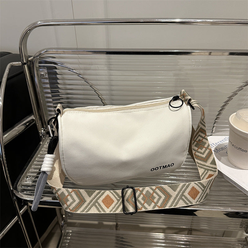 Casual Crossbody Shoulder Bag with Patterned Wide Strap