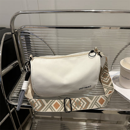 Casual Crossbody Shoulder Bag with Patterned Wide Strap
