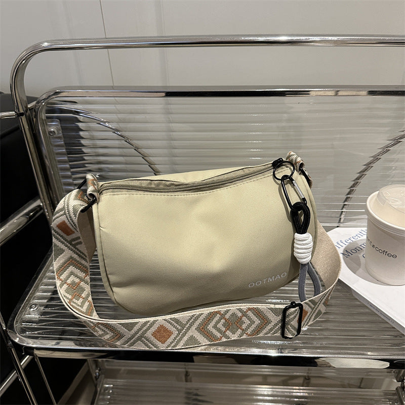Casual Crossbody Shoulder Bag with Patterned Wide Strap