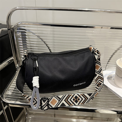 Casual Crossbody Shoulder Bag with Patterned Wide Strap