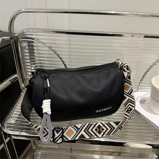 Casual Crossbody Shoulder Bag with Patterned Wide Strap