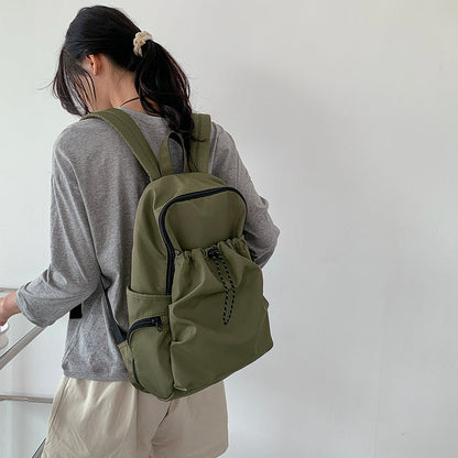 Casual Nylon Backpack with Drawstring Front Pocket