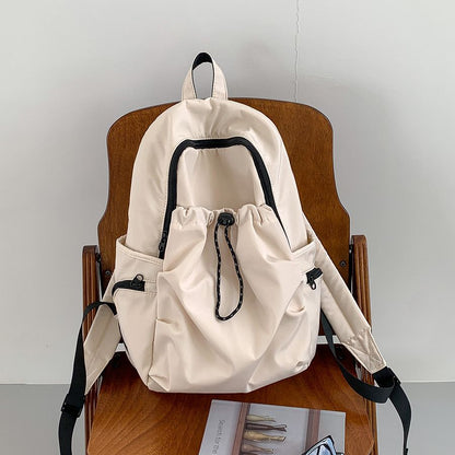 Casual Nylon Backpack with Drawstring Front Pocket