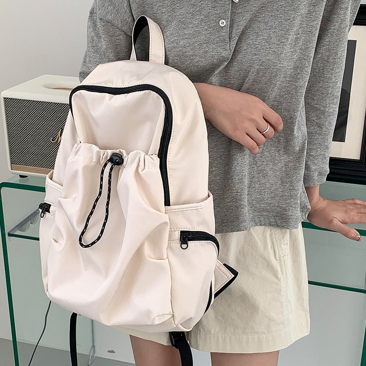 Casual Nylon Backpack with Drawstring Front Pocket