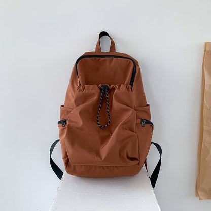 Casual Nylon Backpack with Drawstring Front Pocket