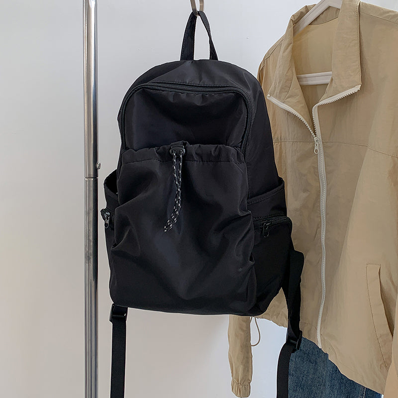 Casual Nylon Backpack with Drawstring Front Pocket