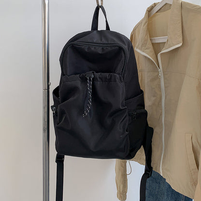 Casual Nylon Backpack with Drawstring Front Pocket