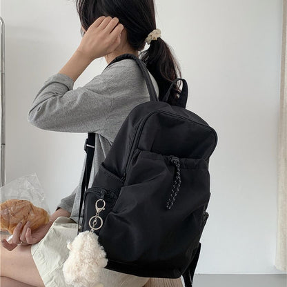 Casual Nylon Backpack with Drawstring Front Pocket