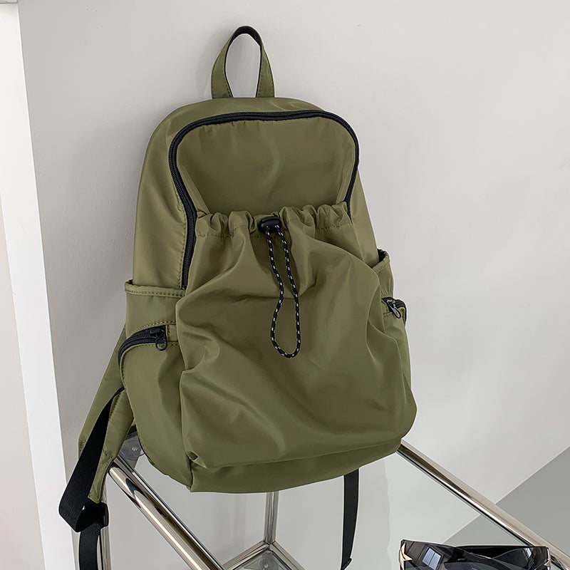 Casual Nylon Backpack with Drawstring Front Pocket