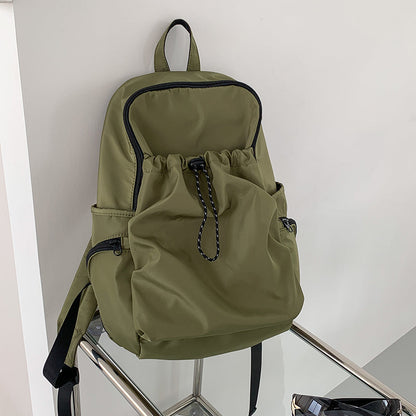 Casual Nylon Backpack with Drawstring Front Pocket