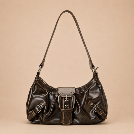 Slouchy Leather Shoulder Bag with Buckle Detail