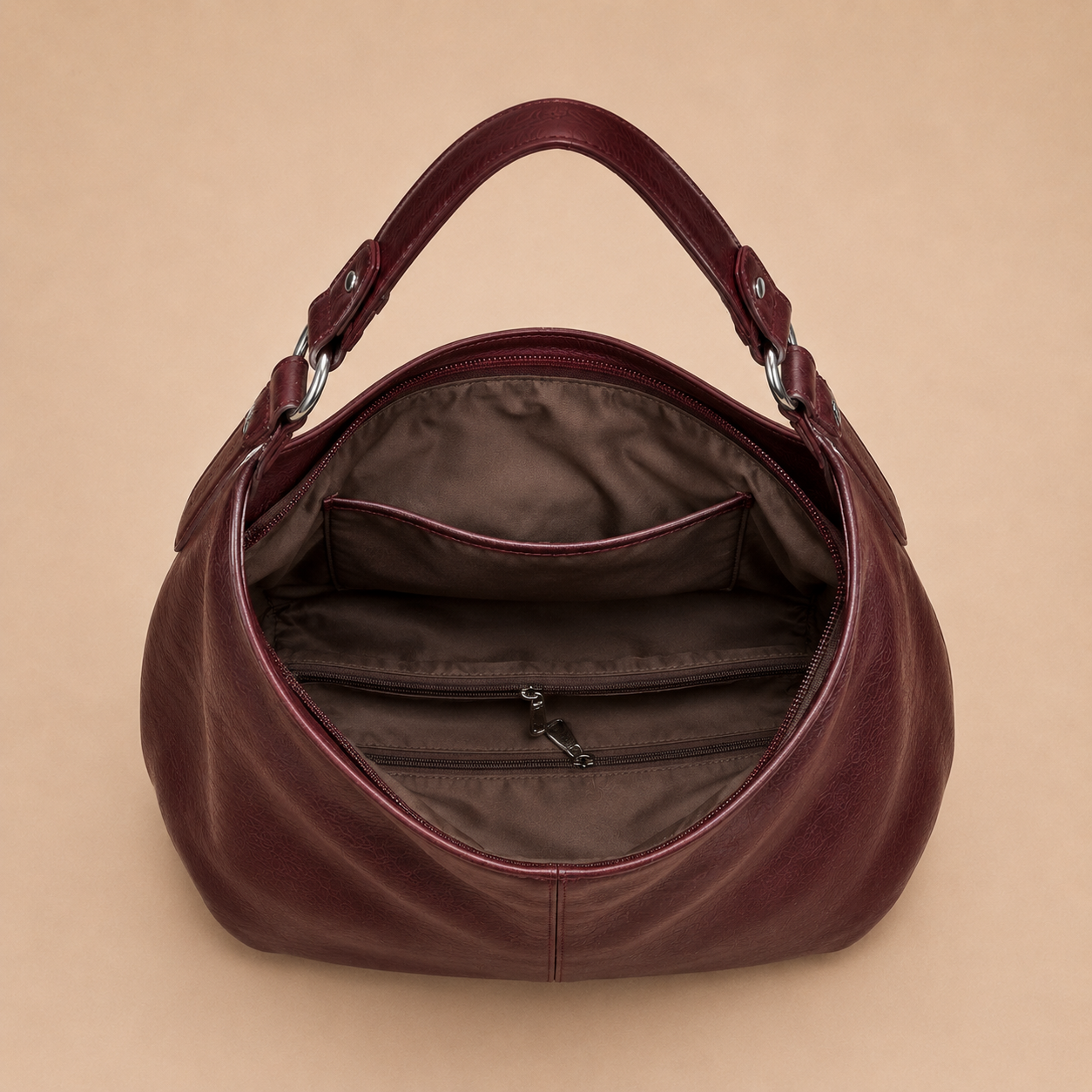 Slouchy Leather Shoulder Bag with Silver Hardware