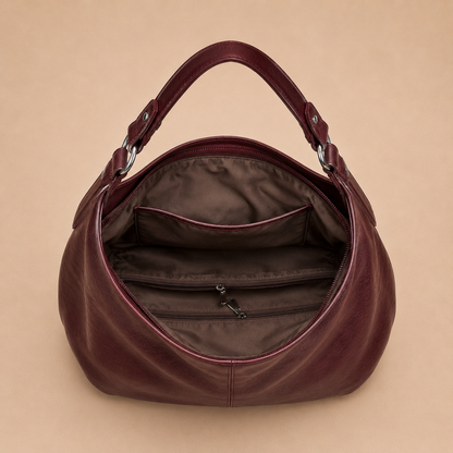 Slouchy Leather Shoulder Bag with Silver Hardware