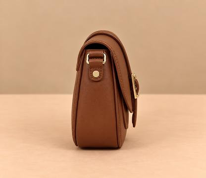 Chic Leather Crossbody Bag with Gold Buckle Flap