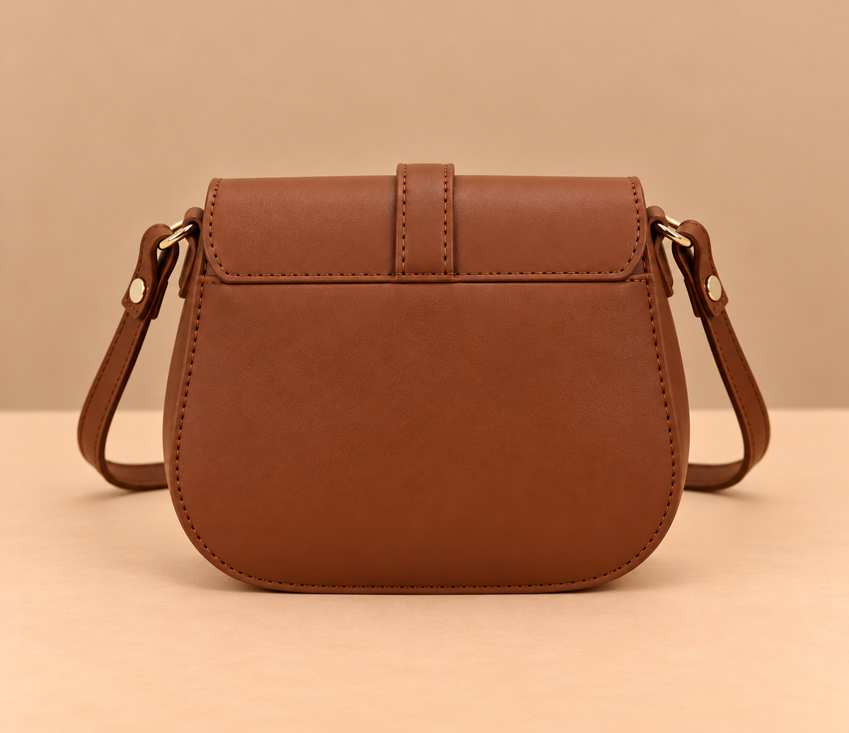 Chic Leather Crossbody Bag with Gold Buckle Flap