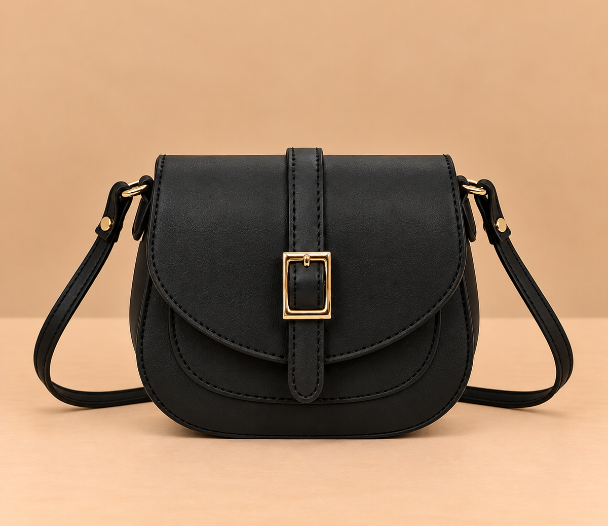 Chic Leather Crossbody Bag with Gold Buckle Flap