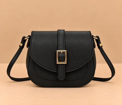 Chic Leather Crossbody Bag with Gold Buckle Flap