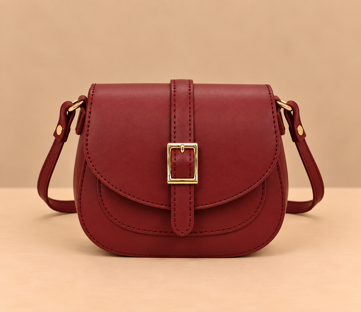 Chic Leather Crossbody Bag with Gold Buckle Flap