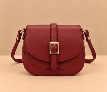Chic Leather Crossbody Bag with Gold Buckle Flap