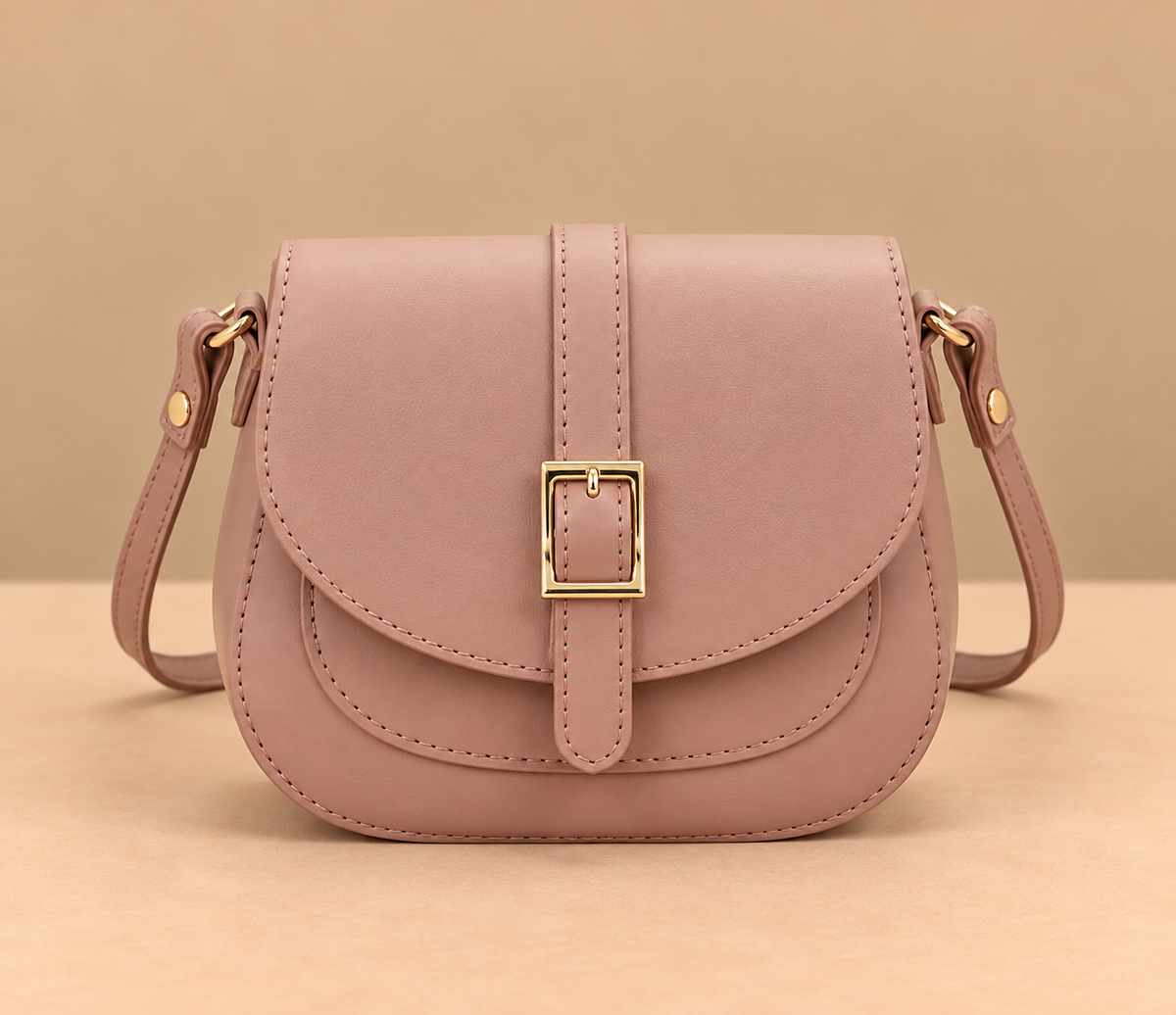 Chic Leather Crossbody Bag with Gold Buckle Flap
