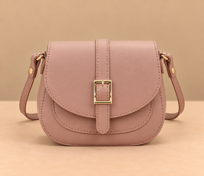 Chic Leather Crossbody Bag with Gold Buckle Flap