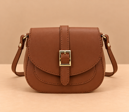 Chic Leather Crossbody Bag with Gold Buckle Flap