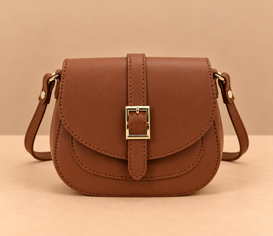 Chic Leather Crossbody Bag with Gold Buckle Flap