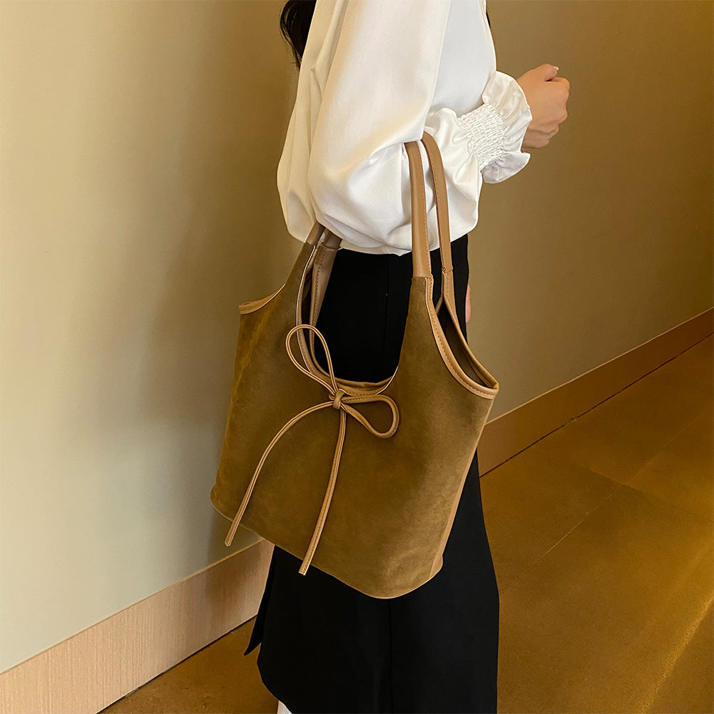 Chic Suede Shoulder Bag with Bow Detail