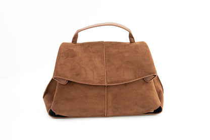 Chic Suede Shoulder Bag with Top Handle and Flap Closure
