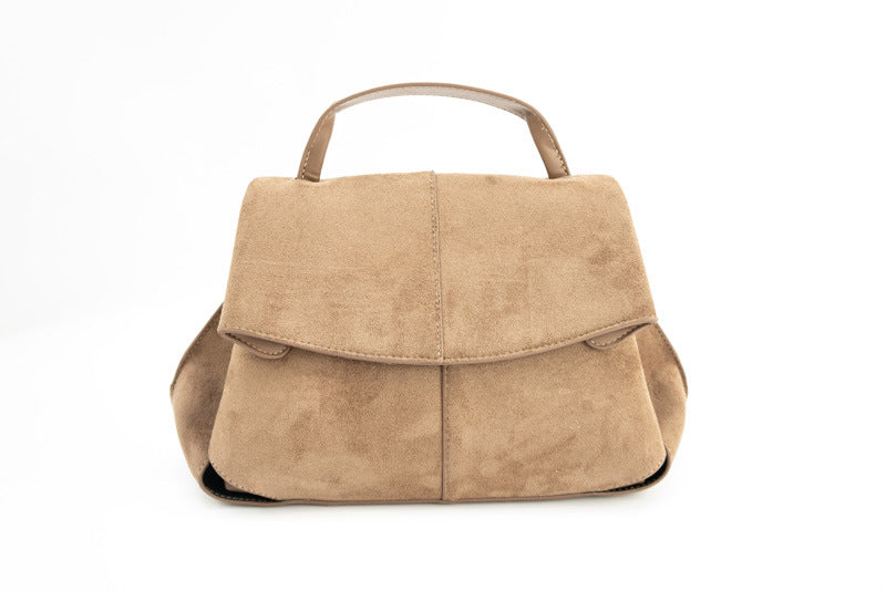 Chic Suede Shoulder Bag with Top Handle and Flap Closure