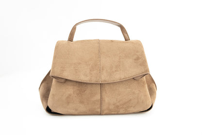 Chic Suede Shoulder Bag with Top Handle and Flap Closure