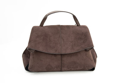Chic Suede Shoulder Bag with Top Handle and Flap Closure