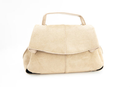 Chic Suede Shoulder Bag with Top Handle and Flap Closure