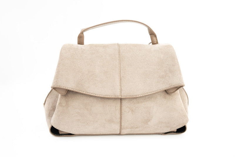 Chic Suede Shoulder Bag with Top Handle and Flap Closure