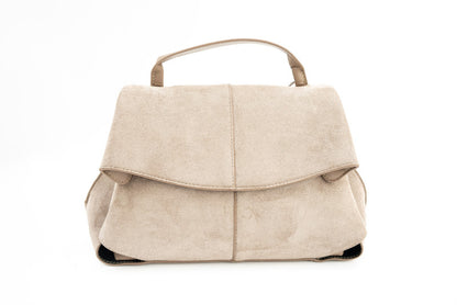 Chic Suede Shoulder Bag with Top Handle and Flap Closure