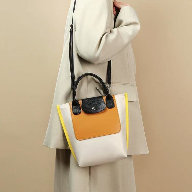 Colour Block Tote Bag with Detachable Shoulder Strap