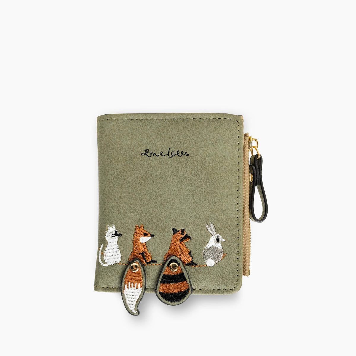 Compact Leather Wallet with Embroidered Animal Detail