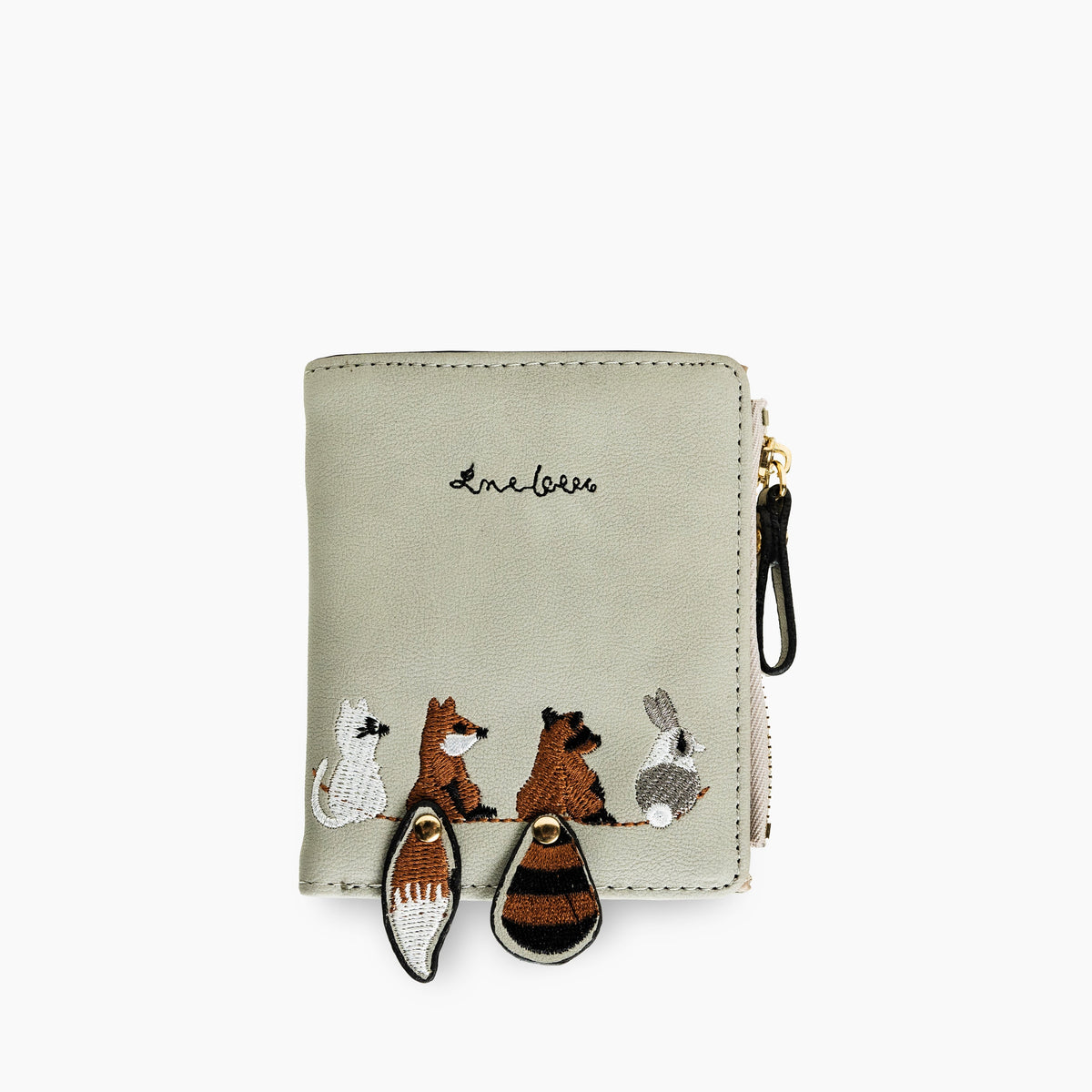 Compact Leather Wallet with Embroidered Animal Detail