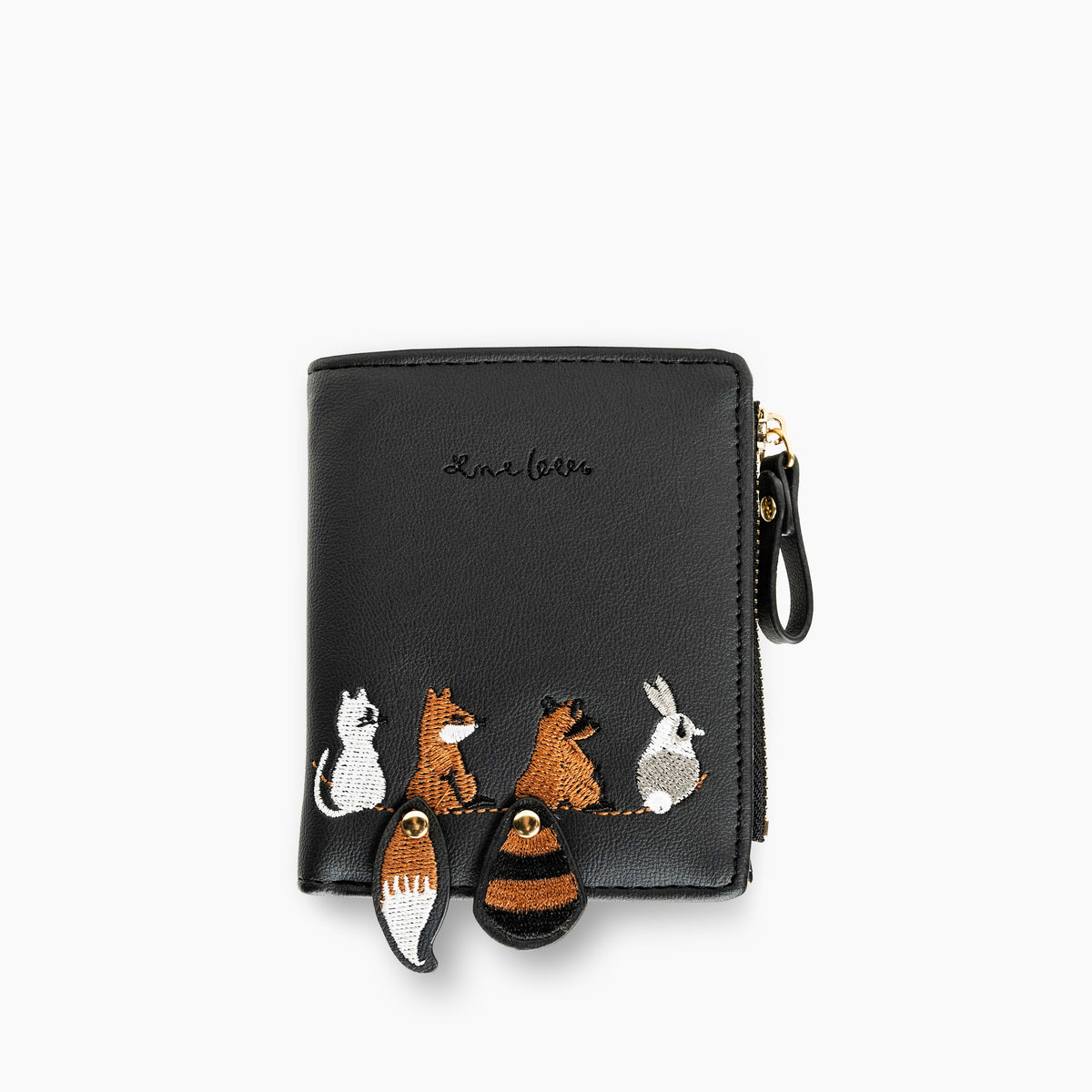 Compact Leather Wallet with Embroidered Animal Detail