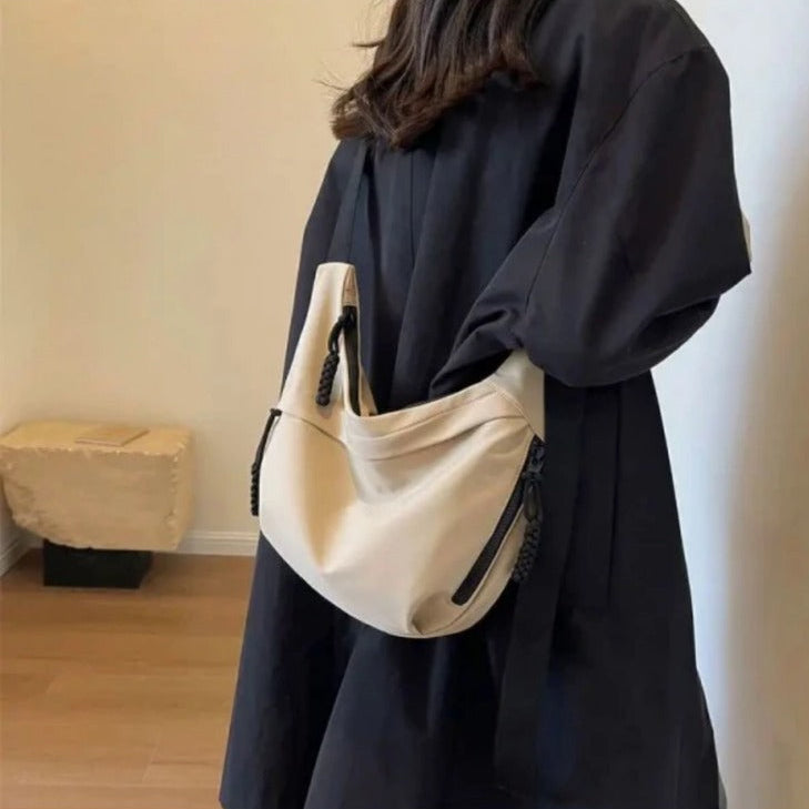 Crossbody Bag with Braided Cord Detail and Front Zip Pocket