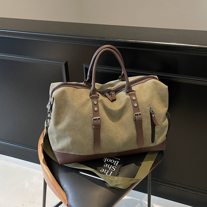 Heritage Canvas Weekender Bag with Leather Trim and Detachable Strap