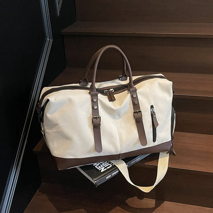Heritage Canvas Weekender Bag with Leather Trim and Detachable Strap